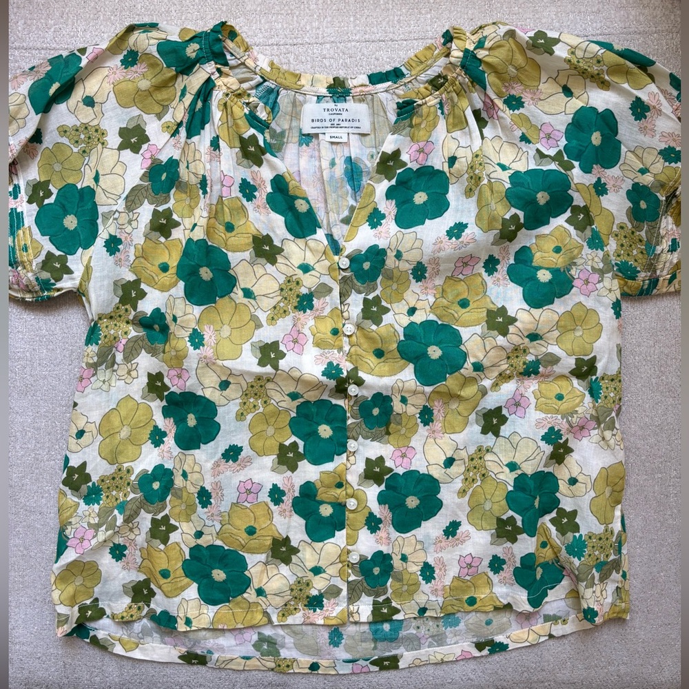 Trovata Birds of Paradis Pintuck Blouse Sz S